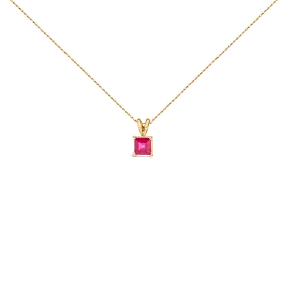 Collar con colgante solitario de amatista morada de oro blanco de 14 quilates con forma cuadrada de 5x5 mm