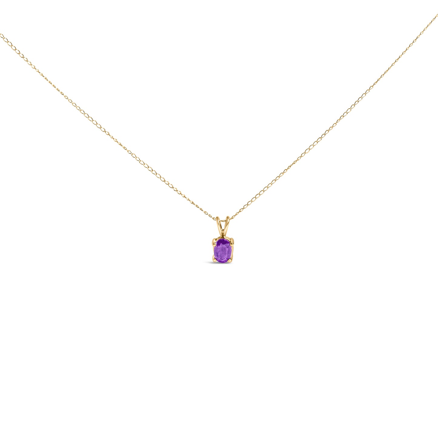 Collar con colgante solitario de amatista morada talla ovalada de 6x4 mm en oro blanco de 14 quilates