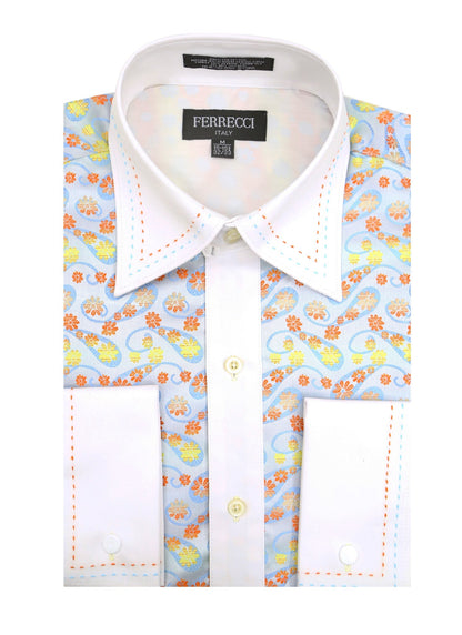 Men's Multi Color Floral Satin Dress Shirt – High Collar, French Cuff | Ferrecci Hi-1002