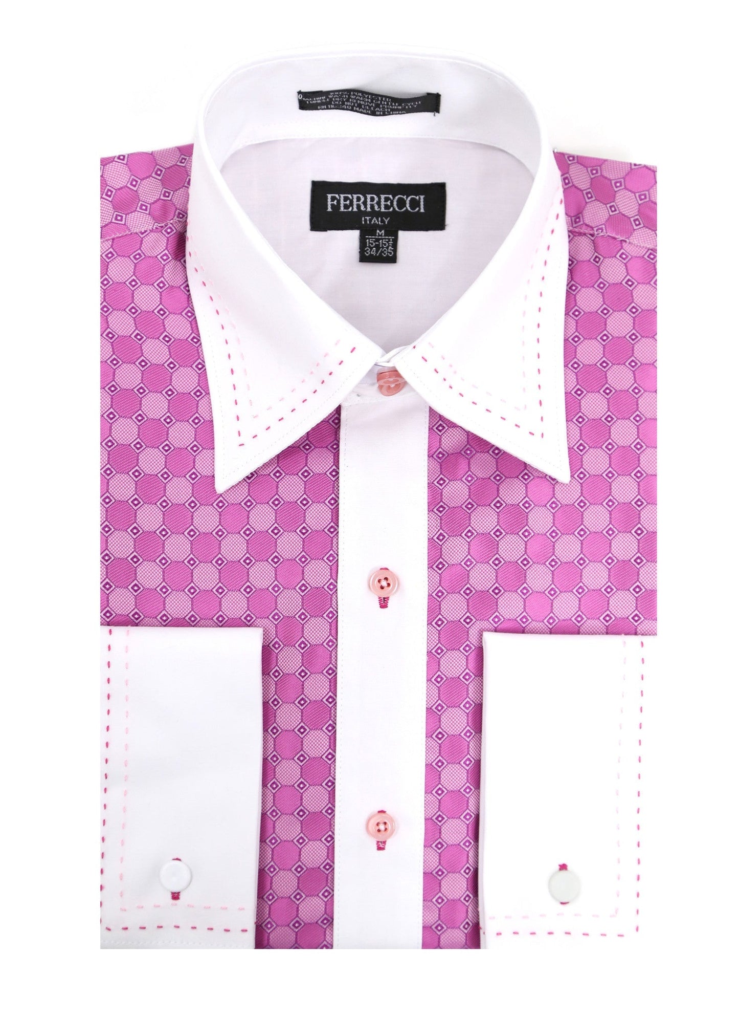 Ferrecci Men's Satine Hi-1020 Fuchsia Circle Pattern Button Down Dress Shirt