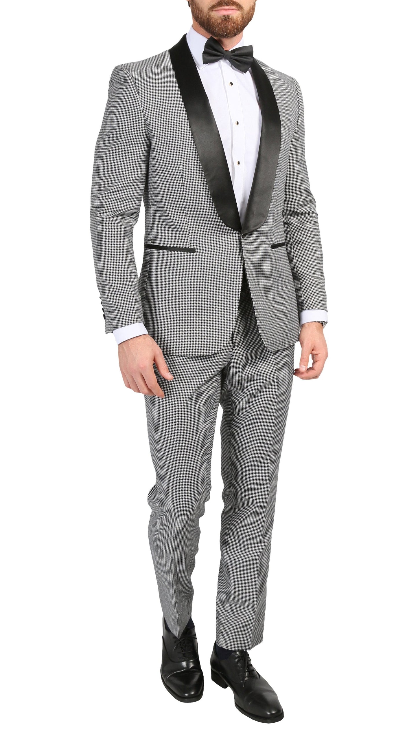 Men's Hilton Skinny Slim Fit Houndstooth Shawl Lapel 2pc Tuxedo