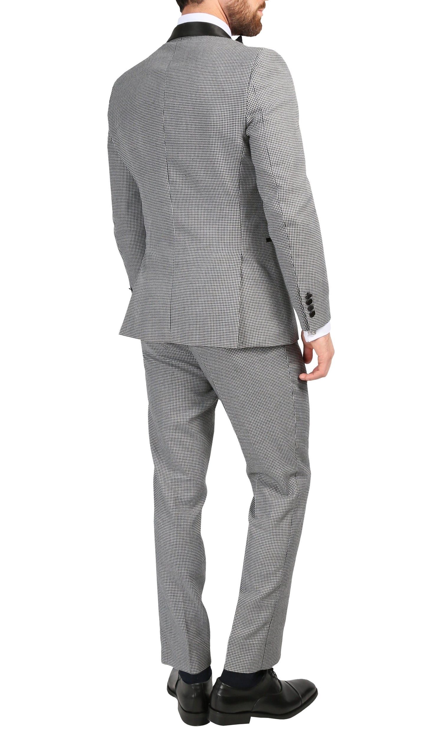 Men's Hilton Skinny Slim Fit Houndstooth Shawl Lapel 2pc Tuxedo
