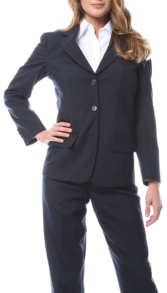 Womens Navy Pinstripe Business Casual Uniform Blazer
