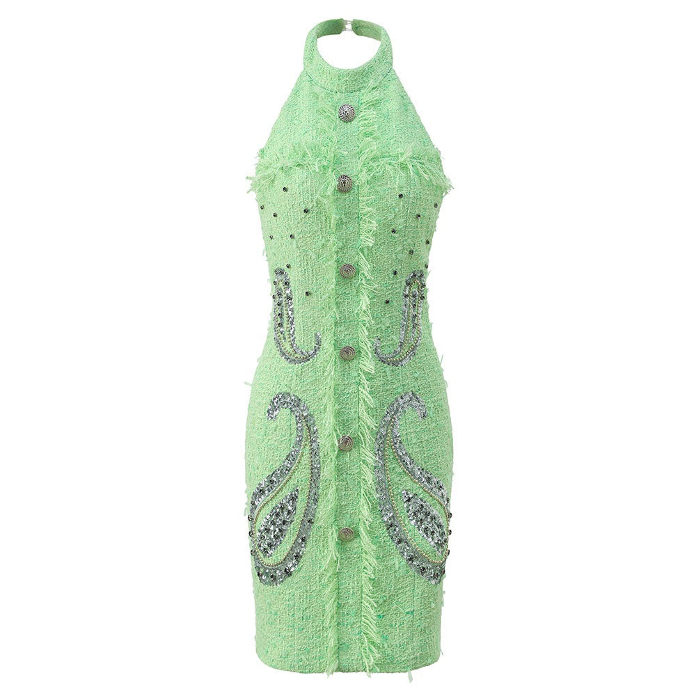 Minivestido de fiesta con cuello halter, estilo "Heavy Industry", Meatpacking District, BYMANYC Nueva York.