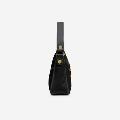 Bolso BYMANYC ® Nueva York – Tira vertical vegana de alta costura en negro y dorado de lujo