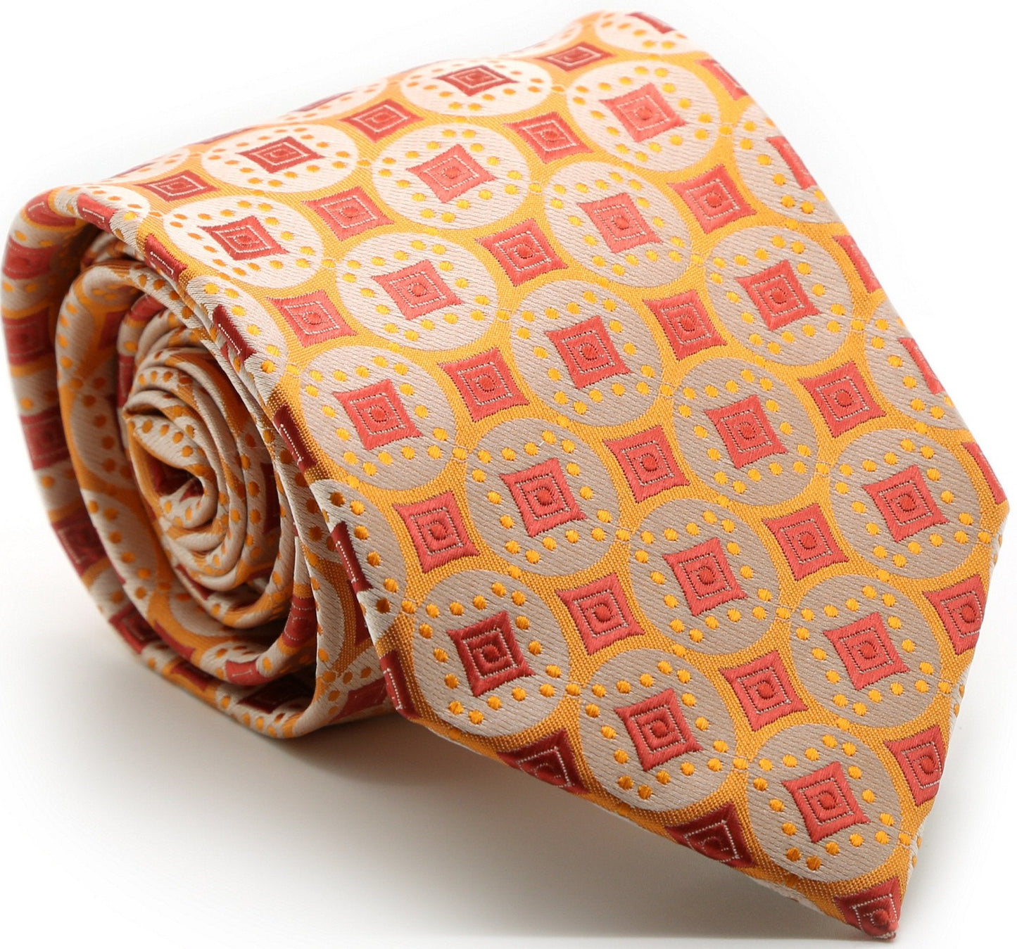 Mens Dads Classic Orange Geometric Pattern Business Casual Necktie & Hanky Set I-4