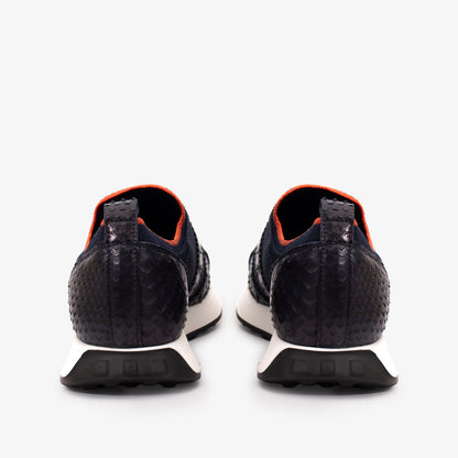 The Aslan Navy Knitted & Leather Men Sneaker