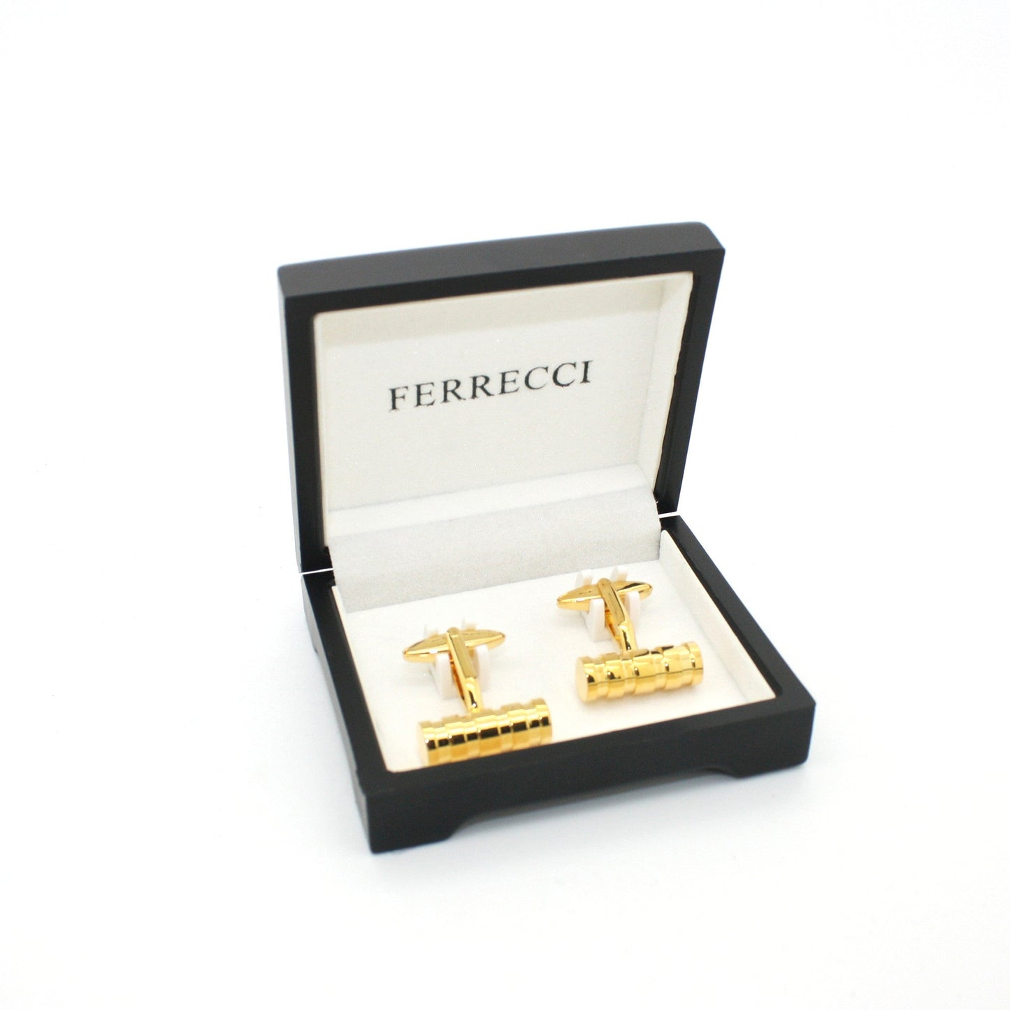 Goldtone Brass Ridgid Cylinder Cuff Links With Jewelry Box