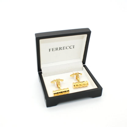 Goldtone Brass Ridgid Cylinder Cuff Links With Jewelry Box