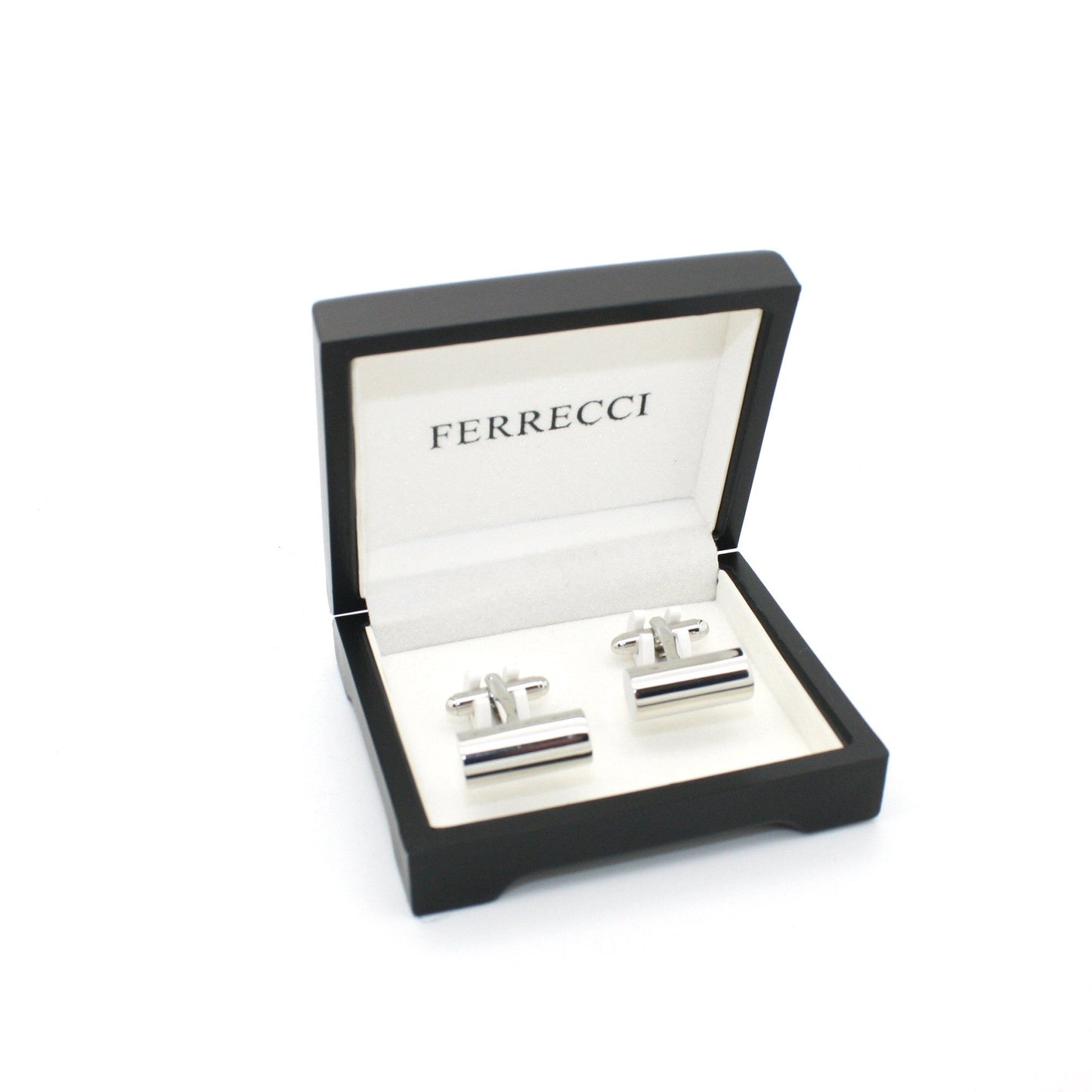 Silvertone Brass Cylinder Cuff Links With Jewelry Box