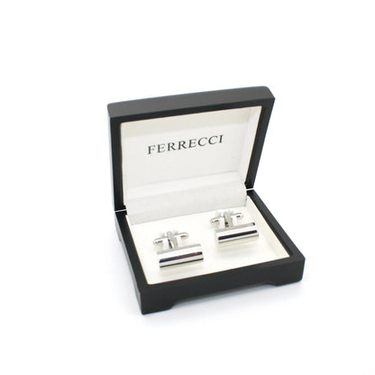 Silvertone Brass Cylinder Cuff Links With Jewelry Box