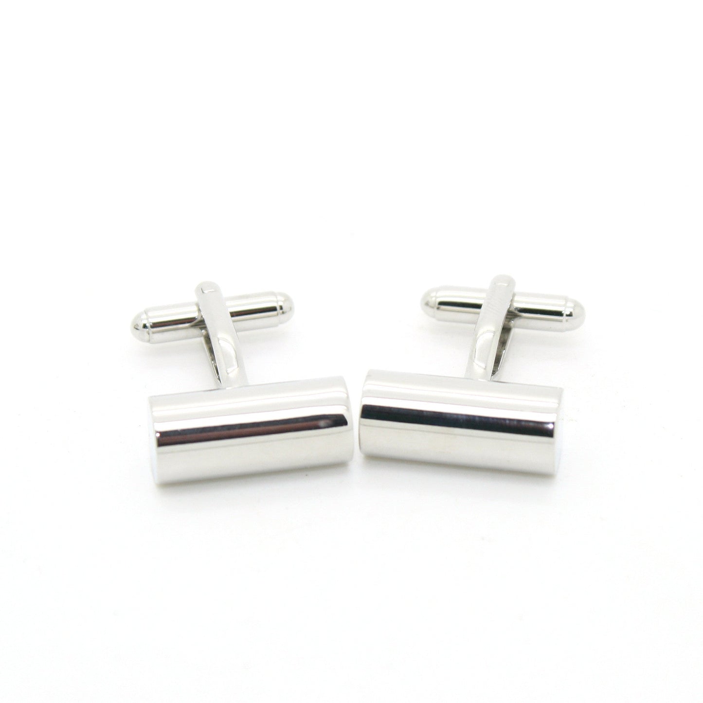 Silvertone Brass Cylinder Cuff Links With Jewelry Box