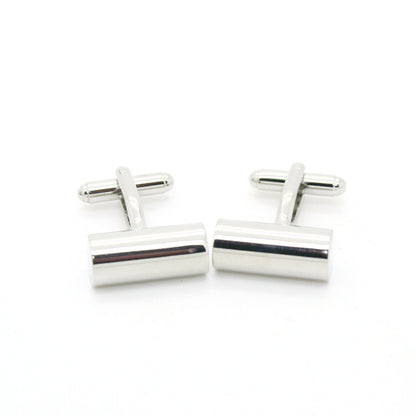Silvertone Brass Cylinder Cuff Links With Jewelry Box