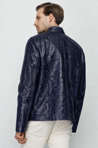 The Boss Pythn Navy Blue Leather Men Jacket Exclusive Limited Edition