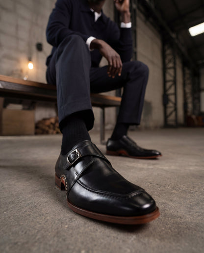 The Hagrid Black Single Monk Strap Handmade Men Shoe