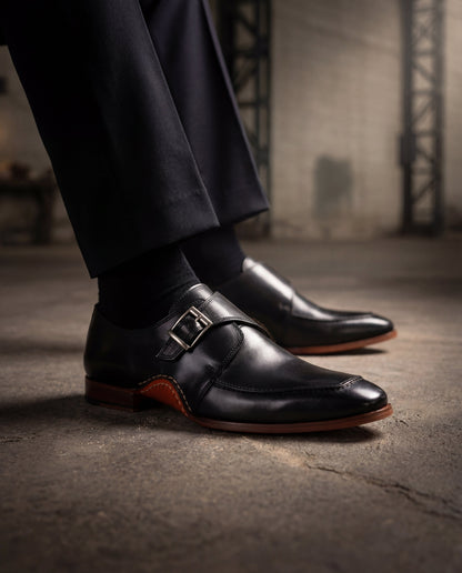 The Hagrid Black Single Monk Strap Handmade Men Shoe