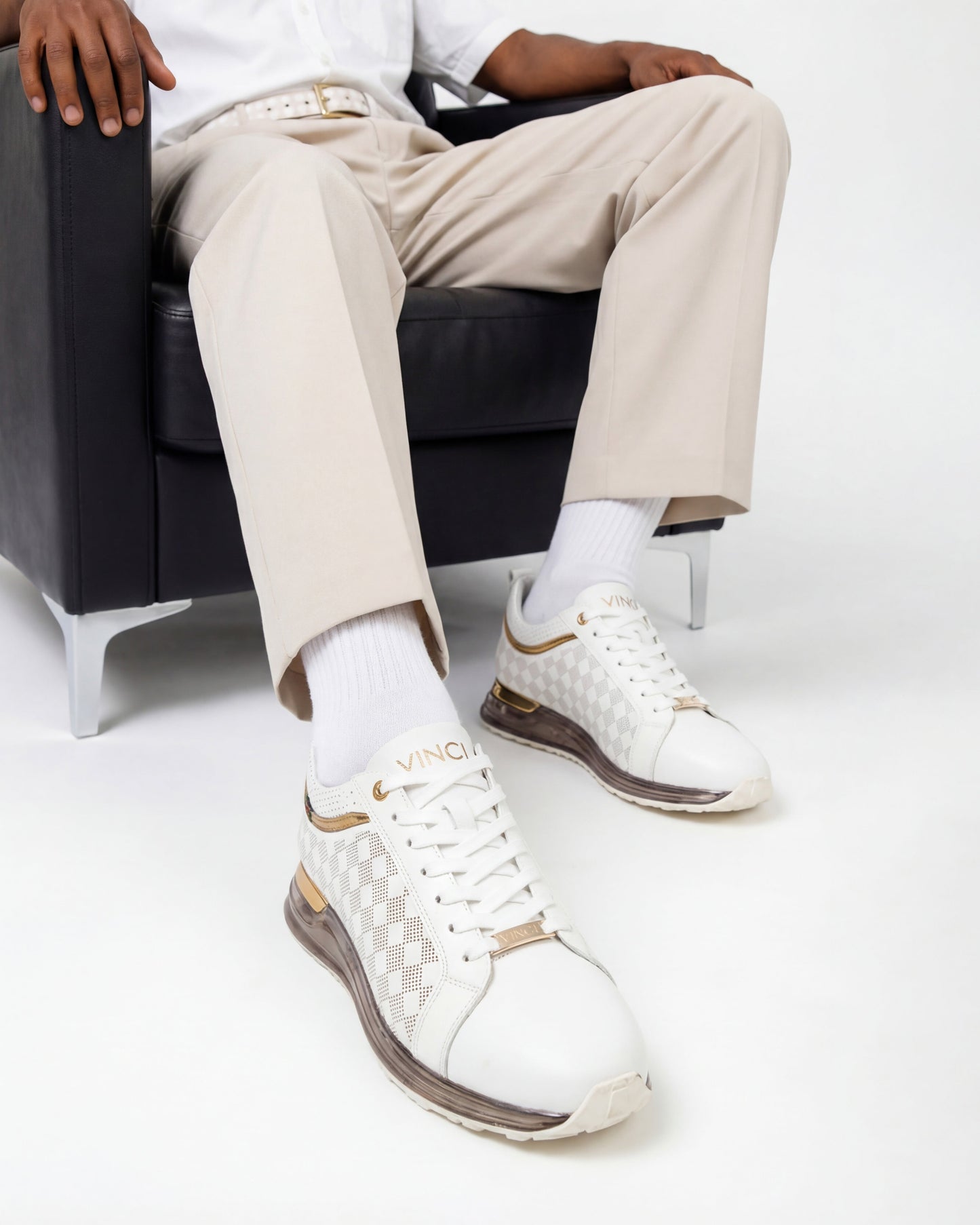 The Cenova White & Gold Leather Men Sneaker
