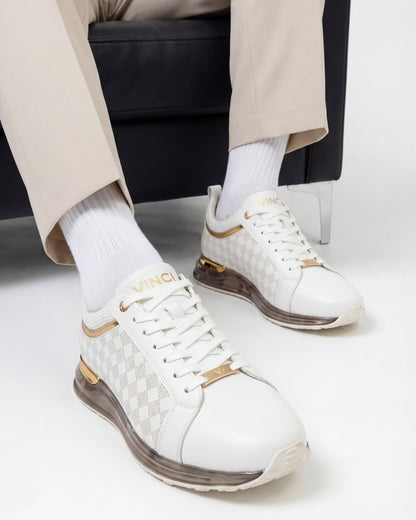 The Cenova White & Gold Leather Men Sneaker