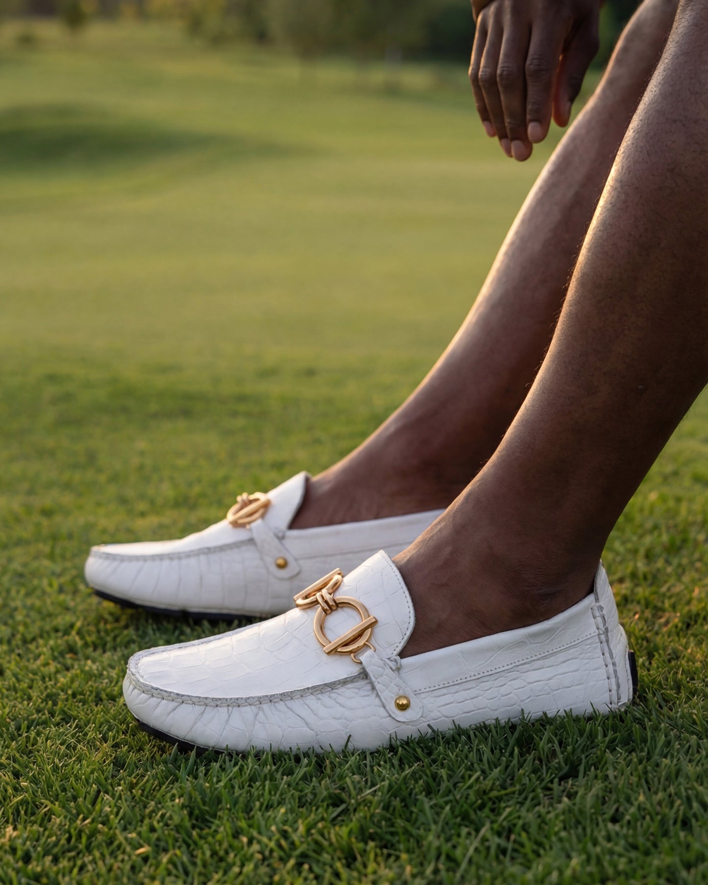 The Pisa White Leather Bit Drive Loafer Men Shoe