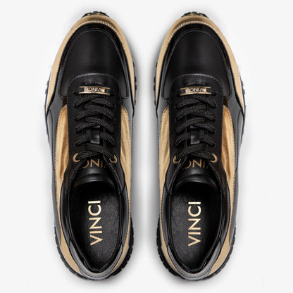 The Arda Black & Gold Leather Men Sneaker