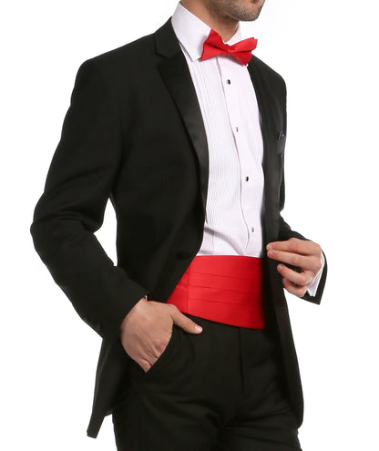 Men's Red Satin Cummerbund & Bow Tie Set – Adjustable Tuxedo Set