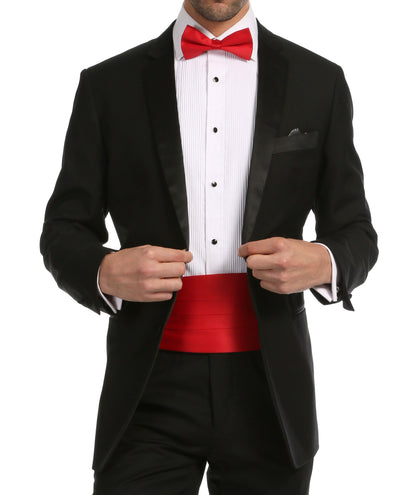 Men's Red Satin Cummerbund & Bow Tie Set – Adjustable Tuxedo Set