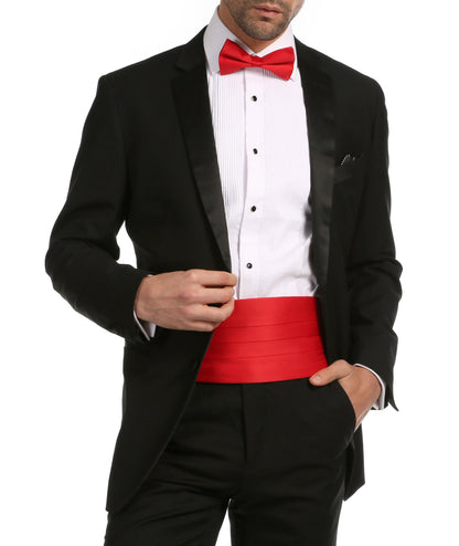 Men's Red Satin Cummerbund & Bow Tie Set – Adjustable Tuxedo Set