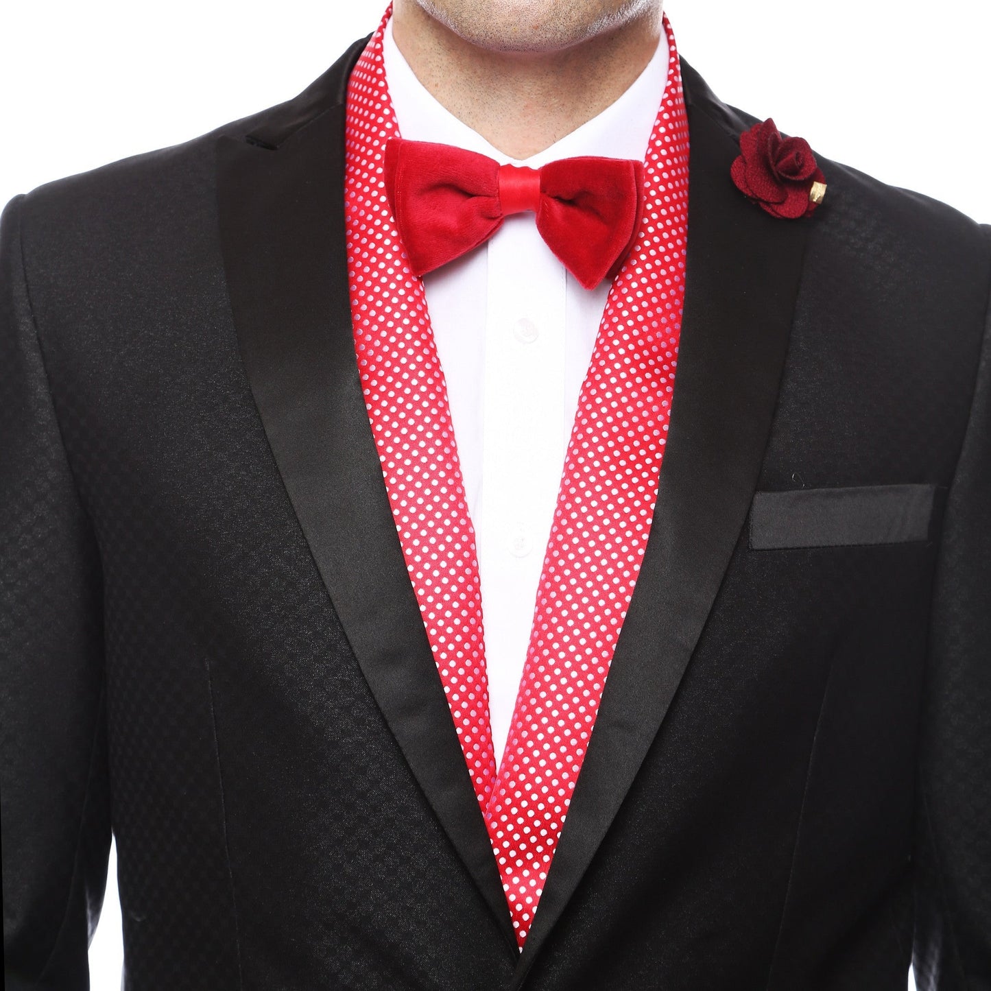 Premium Men's Polka Dot Formal Evening Scarf - Red & Black