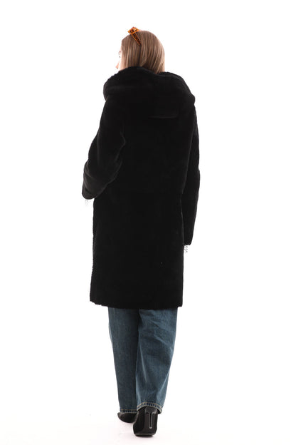 The VESARA Reversible Shearling Women Leather Coat – Jet Black