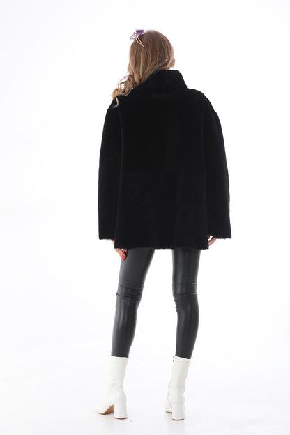 The Luxera Reversible Black Shearling Women Leather Jacket