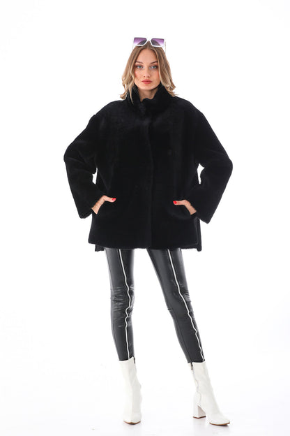 The Luxera Reversible Black Shearling Women Leather Jacket
