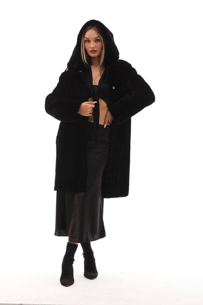 The Noctura Reversible Hooded Shearling Leather Jacket