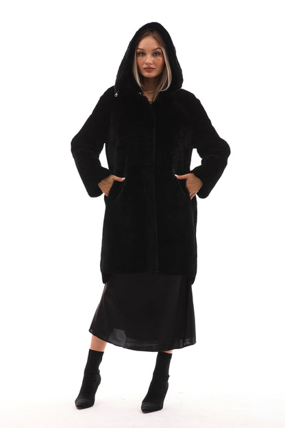 The Noctura Reversible Hooded Shearling Leather Jacket