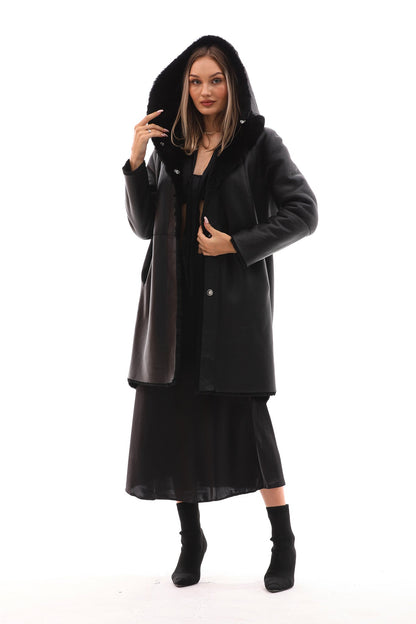 The Noctura Reversible Hooded Shearling Leather Jacket