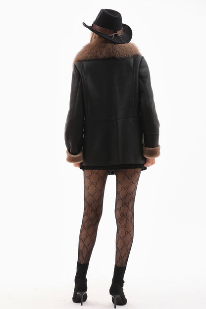 The Duchess Shearling Black & Brown Leather Women Jacket