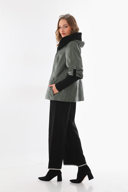 The Hudson Olive Green Leather Women Jacket