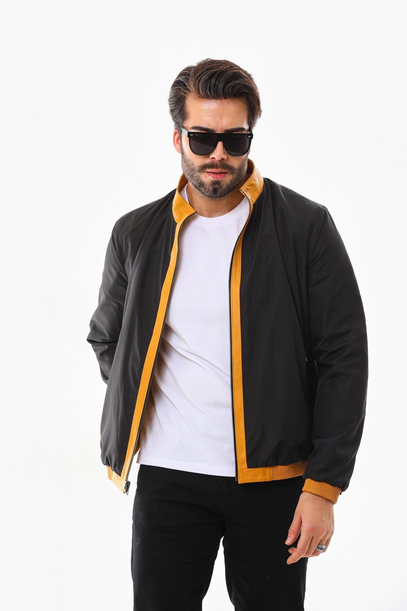 The Como Reversible Mustard Yellow & Black Leather Bomber Jacket