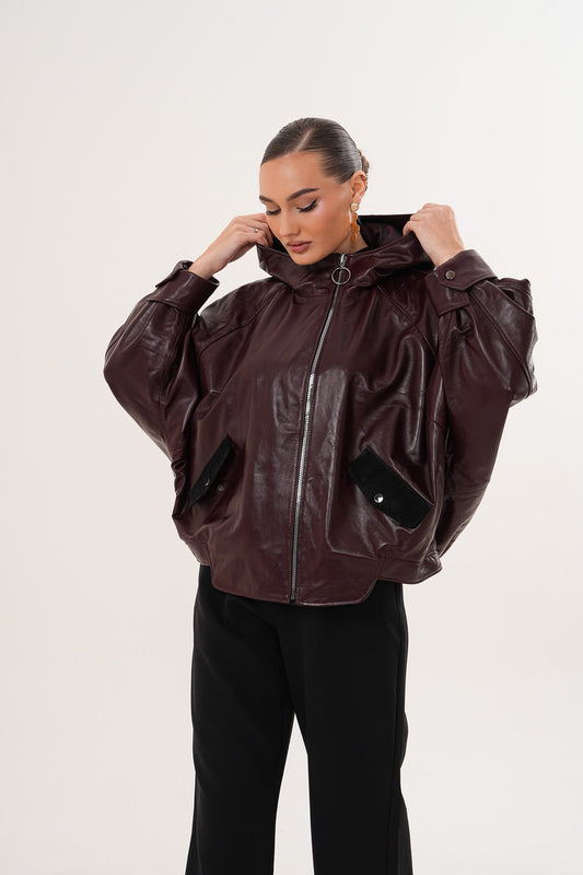 The Marvella Burgundy Leather Women Jacket