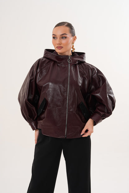 The Marvella Burgundy Leather Women Jacket