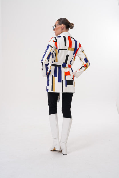 Sienna Abstract Art Leather Women Jacket – Red Navy Edition