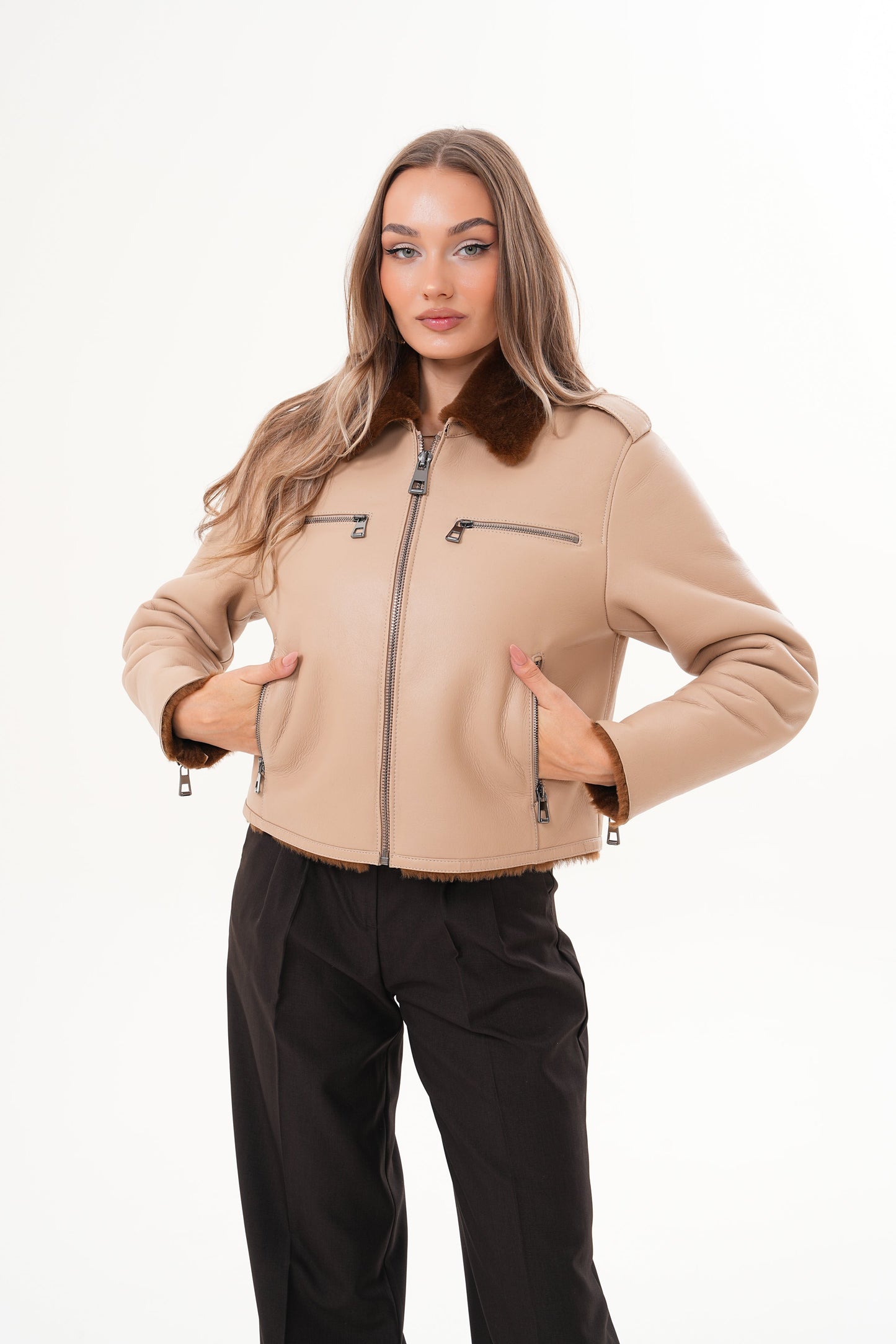 The Lucerne Tan Shearling-Lined Leather Women Jacket
