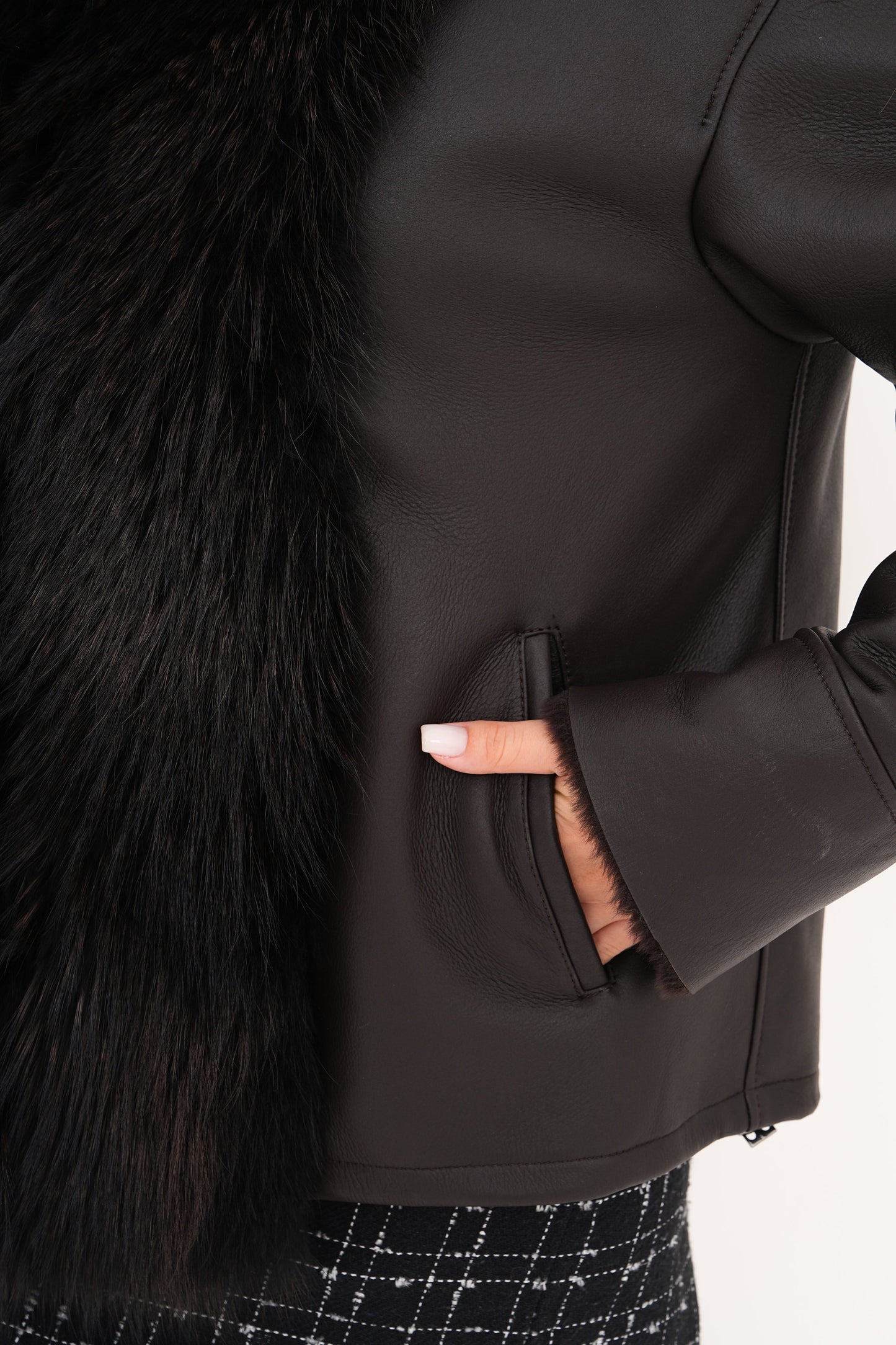The Elise Black Shearling Leather Jacket