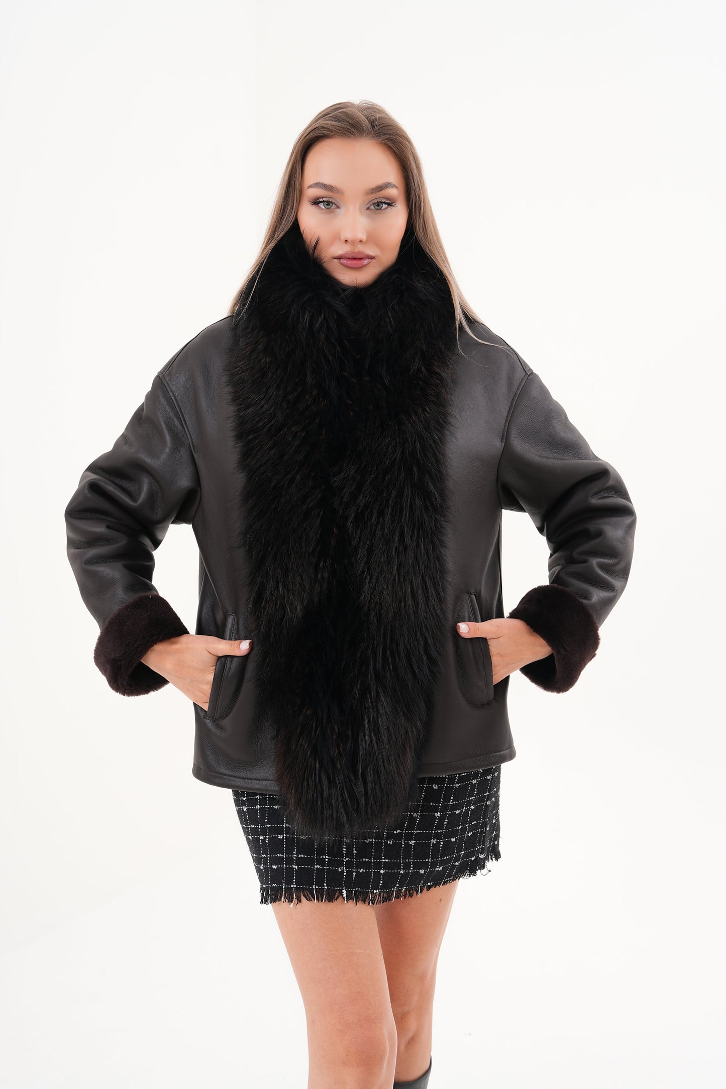 The Elise Black Shearling Leather Jacket