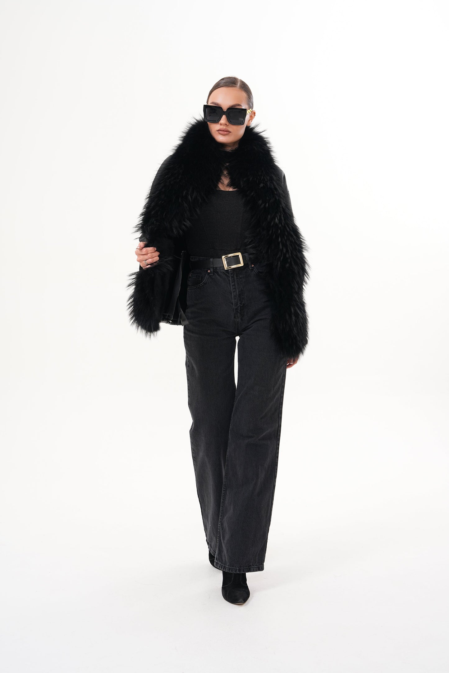 The Elise Black Shearling Leather Jacket
