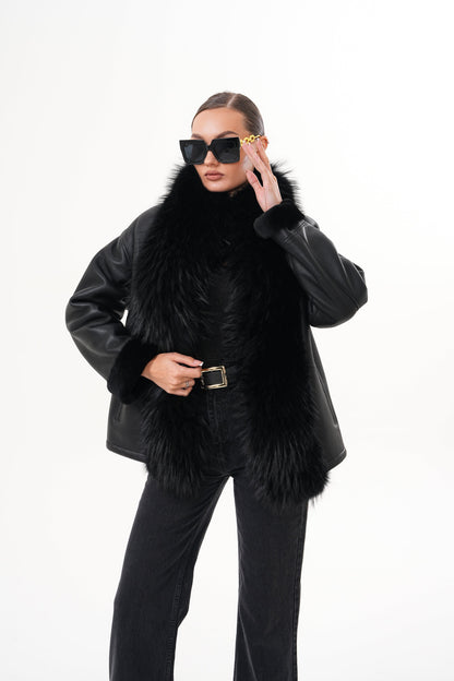 The Elise Black Shearling Leather Jacket