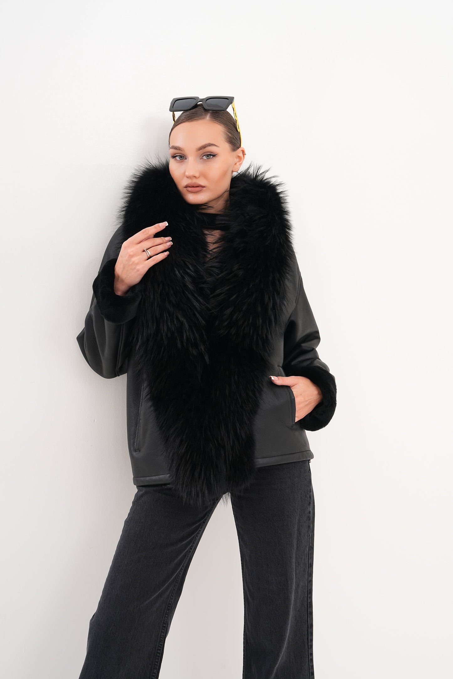 The Elise Black Shearling Leather Jacket