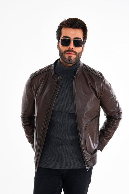 The Brescia Brown Leather Racer Men Jacket