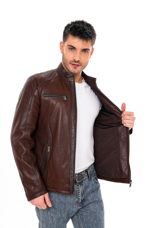 The Falcon Brown Pebbled Leather Men Jacket