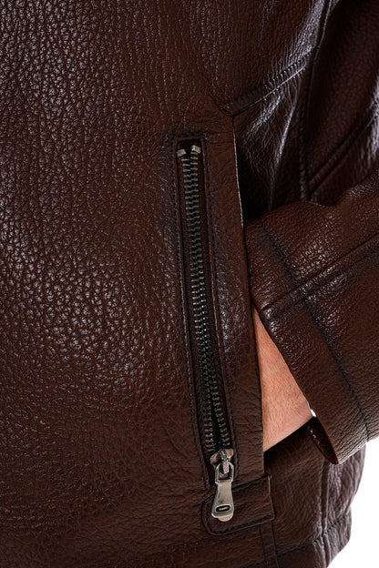 The Falcon Brown Pebbled Leather Men Jacket