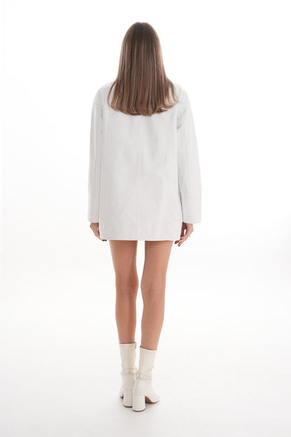 The Liora White Leather Women Jacket